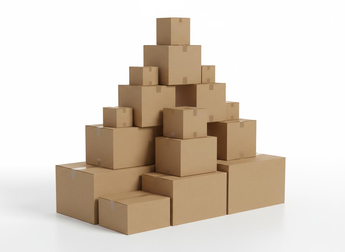 Stacked corrugated cardboard shipping boxes